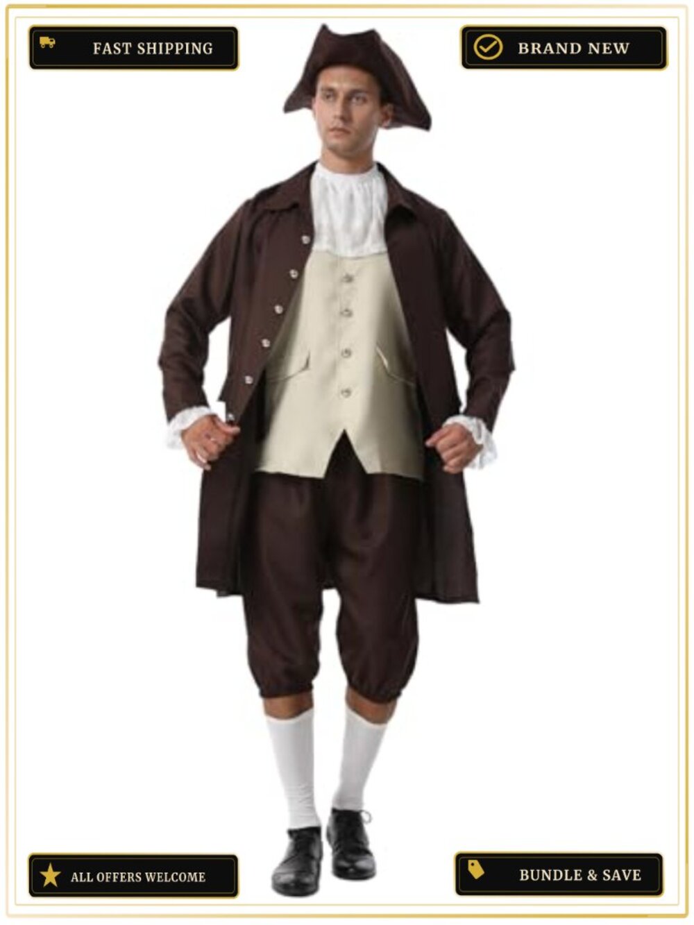OEBLD Benjamin Franklin Colonial Costume Men 4-Piece Polyester